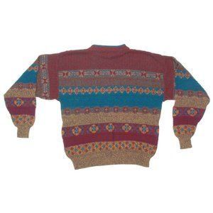 Vintage 90s Patchwork Sweater Men's XL by Expressions Purple Blue - 010